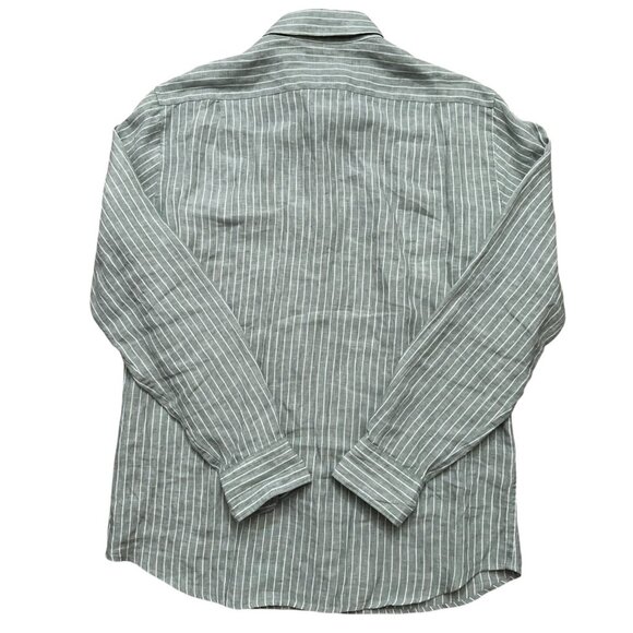 Uniqlo Shirt Mens Size S Long Sleeve 100% Linen Green Striped NEW - Picture 2 of 5